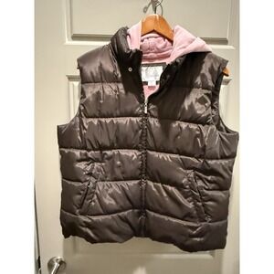ProSpirit Puffer Vest XXL Brown Pink Hooded Lined Zip Up Quilted